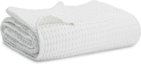 Set White Muslin Fitted Crib Sheet & Waffle Weave Blanket