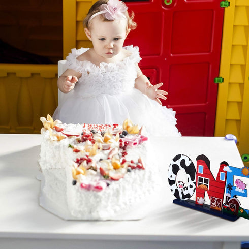Farm Animal 1st Birthday Party Table Decoration, One Table Topper Letter Sign Wood Barnyard First Birthday Milestone