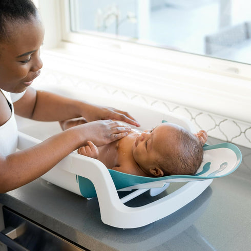 4-in-1 024 The First Years Reclining Baby Bathtub Grows-with-Baby Adjustable Bath Seat Multi-Position Backrest