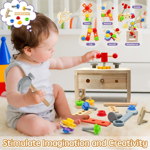 29PCS Set Set 2 3 4 5 AiTuiTui Kids Tool with Wooden Tool Box, Toddler Tool Montessori Pretend Play Construction Toys