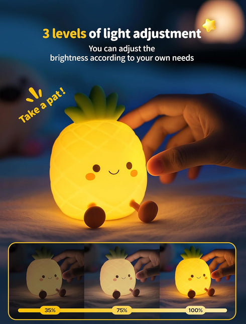 3 Dimmable, Pineapple Night Light for Kids, Nursery Night Light, Bedside Touch Lamp, Cute Silicone Nightlight for Baby