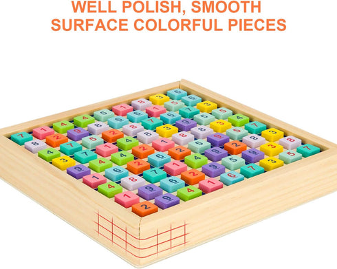 Wooden Sudoku Puzzles Board Game with Drawer, Colorful Math Brain Teaser Educational Desktop Game