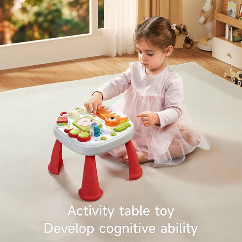 eJog Pup Baby Activity Table Learning & Fun, Baby DJ Table for Sitting Play, Keyboard Musical Toy and Detachable Red