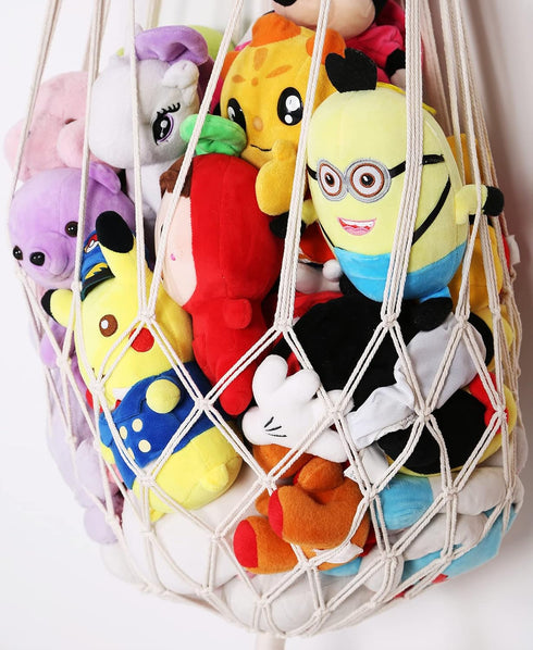 Stuffed Animal Hammock Wall Hanging Net, Plush Toy Holder for Kidroom Nursery, Cream