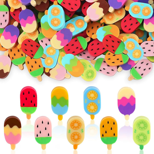 JUNEBRUSHS 150Pcs Ice Cream Mini Erasers for Bulk, Cute Fruit Shaped Pencil