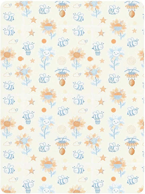 miaozhen 1 Pack 52x28 Cotton Baby Crib Sheets for Boys Girls Soft Comfy Orange Funny Sunflower and Bee Toddler Bedding