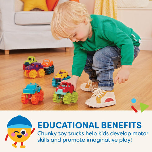 Battat Plastic Toy Cars - 6-Pack with Storage Bag, Colorful Toddler Trucks, Easy to Clean, Mini Monster Trucks for 2+