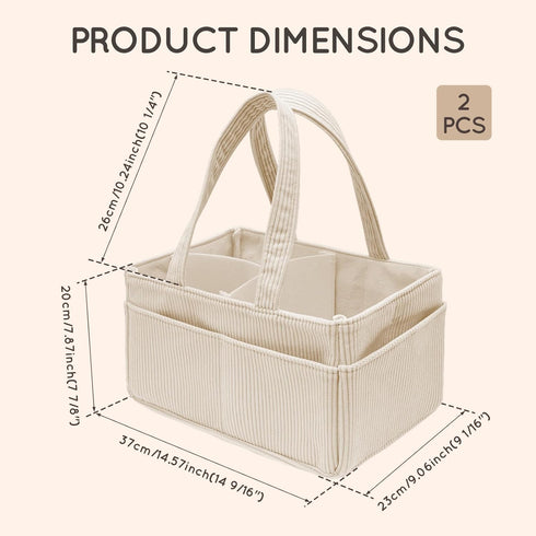DNAMYJME Baby Diaper Caddy Organizer, Portable Corduroy Diaper Storage Basket with Handle, Baby Organizers and Storage