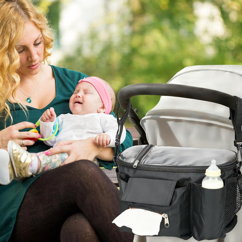 Stroller Organizer with Insulated Cup Holders - Universal Stroller Caddy Bag Fits for Uppababy, Baby Jogger, Nuna