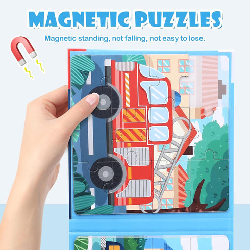 Magnetic Puzzles for Kids Ages 3 4 5 6, Vehicle Puzzles 12-16-20 Piece Jigsaw Puzzles for Toddler, 3 in 1 Travel Toys and Travel Games for Boys and Girls (Vehicle(12-16-20))