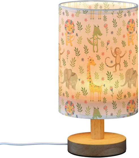 YYZZH Jungle Animal Pattern Table Lamp with Wood Base and Fabric Shade for Living Room, Bedroom or Kids Room