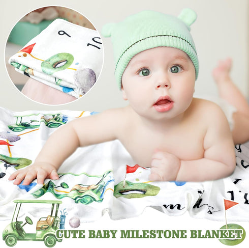 Golf Print Baby Monthly Milestone Blanket Newborn Baby Boy Golf Gender Neutral Newborn and Baby Nursery Essentials Personalized Golf Baby Ideas for Baby Newborn Nursery Decor (Green, Golf) by Mindsoft