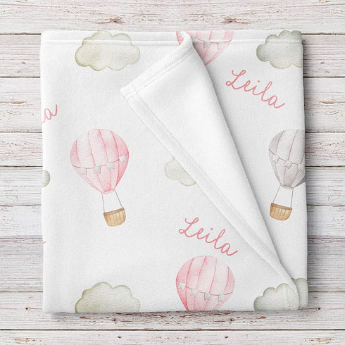 Lovable Gift Co Hot Air Balloons Personalized Baby Receiving Swaddle Blanket, Pink