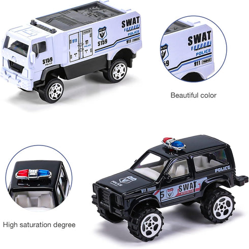 14 Pack Die-cast Police Rescue Truck Vehicles Sets, 6 Pack Mini Police Vehicles Model, 8 Mini Alloy Pull Back Cars