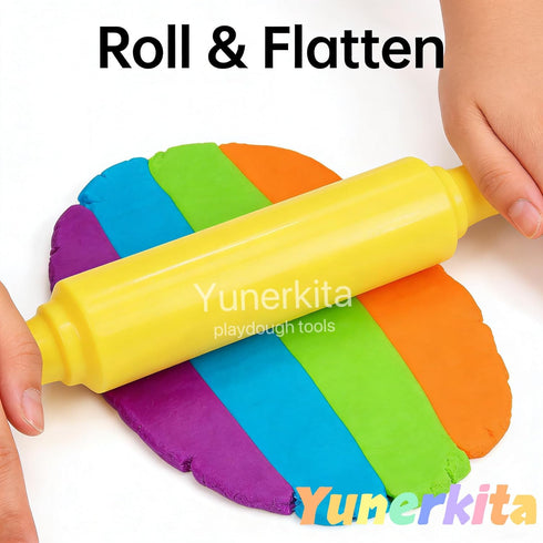 Yunerkita 9PCS Set, 3-8,No Dough Tools Kids ABS Clay Molds Kit with Roller, Scissors & Cutters Non-Toxic ASTM
