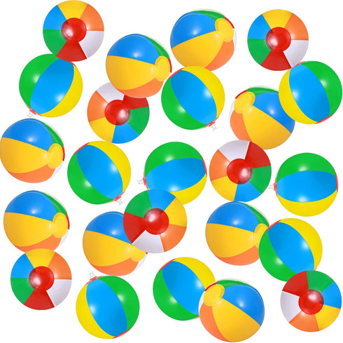 Hungdao Mini Beach Ball Decoration, Rainbow Inflatable Pool Ball with Hanging Rope and Hooks for Summer Party Ornament