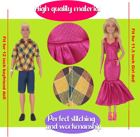 EuTengHao 30Pcs Doll Clothes and Accessories, 12 Inch Boy and Girl Dolls, Includes 12 Set Wear Clothes