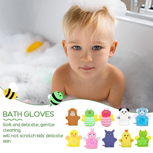 Sibba 10 Pcs Baby Bath Mitt Washcloths Gloves, Gentle Cute Exfoliating Wash Mitt Animal Pattern, Baby Mittens Bath