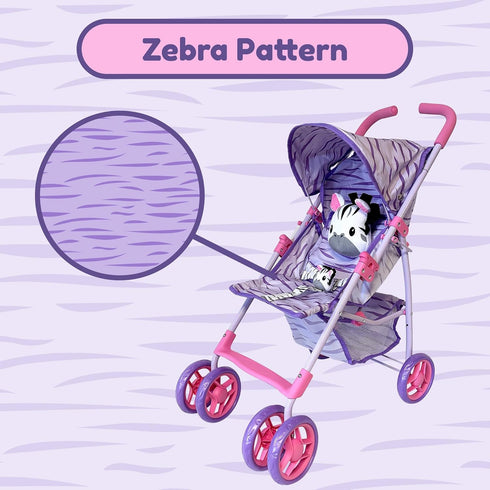Baby Doll Stroller for Toddlers 1-3, Pink & Purple Folding Baby Toy Stroller for Dolls, Pillow Animal Toy