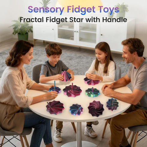 Losaria 2 3D PCS Printed Sensory Fidget Star with Handles, Colorful Fractal Expanded Fidgets Hexagon Whirling Spiral