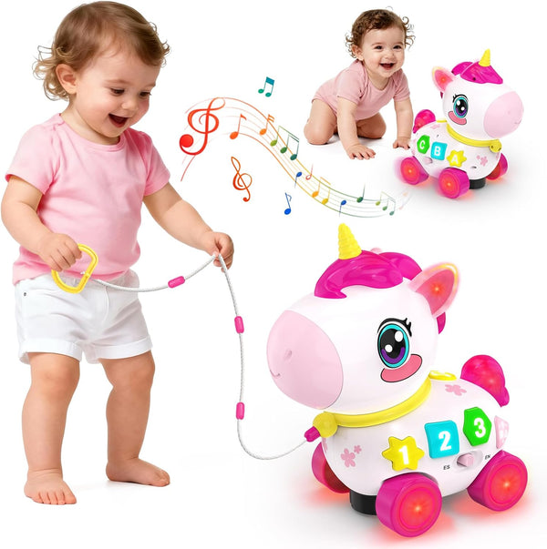 MOISTAR Bilingual Musical Crawling Toy for 1 Year Old Girl Gifts,Musical Unicorn Toys
