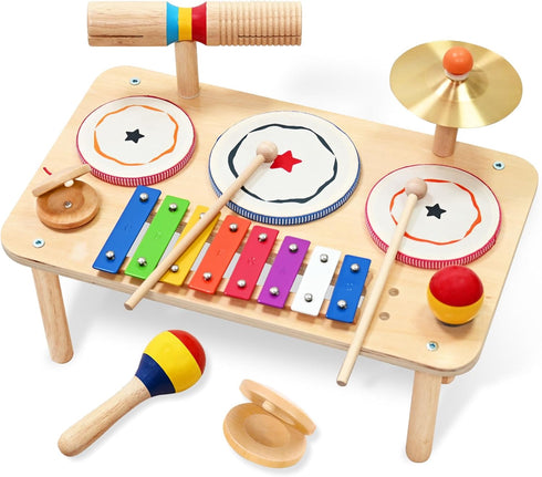 WINYGZ 9-in-1 Baby Drum Set, Low Noise Montessori Musical Instruments for Toddlers