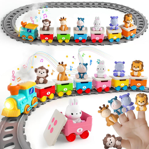1 2 3 Set Counting, 18 Toddler Toys for Year Old, Electric Zoo Animal Train with Music, Lights & Steam, Montessori
