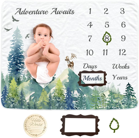 Baby Monthly Milestone Blanket for Boys & Girls, Baby Month Blanket, Soft Flannel Photography Background Prop Blankets, Mountain… by Vlokup