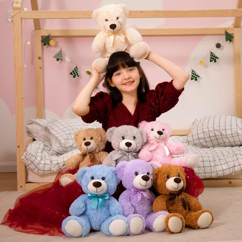 MorisMos Bulk Teddy Bear Stuffed Animals, 7-Pack 14‘’ Teddy Bears in 7 Colors for Baby Shower, Birthday, Christmas