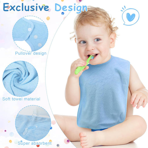 Hercicy 5 Pcs Full Coverage Toddler Baby Bibs, Terry Cloth Bibs with Snap Button for 2-4 Years Unisex Babies