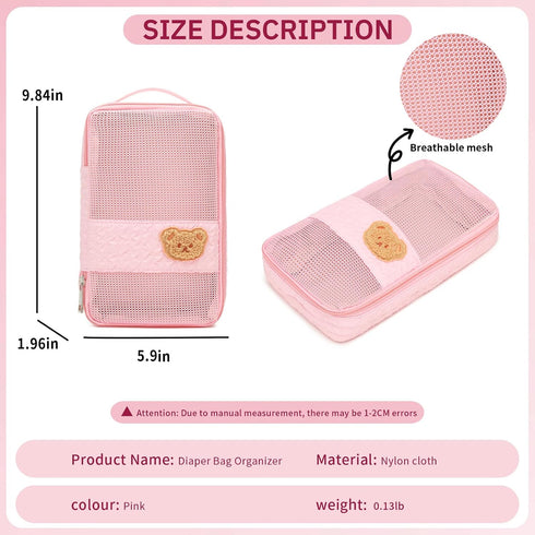 Fwkekye 2 Pack, Diaper Bag Organizer Pouches - Small Diaper Bag Mini Purse, Travel Baby Bag for Boys & Girls, Pink