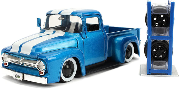 Jada Just Trucks 1:24 1956 Ford F-100 Die-cast Car Blue/White Stripes with