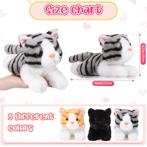 3 Pcs 9 Inch Cat Stuffed Animal Plush Toys - Cute Small Cat Plush Gifts for Boys Girls School Pet Party Favors