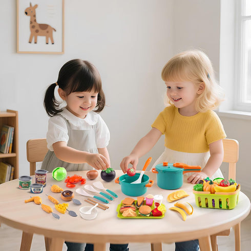 Zero Zoo 120Pcs Playset Mini Play Kitchen Accessories, Kids Pretend Cooking with Desserts, Cuttable Veggies & BBQ