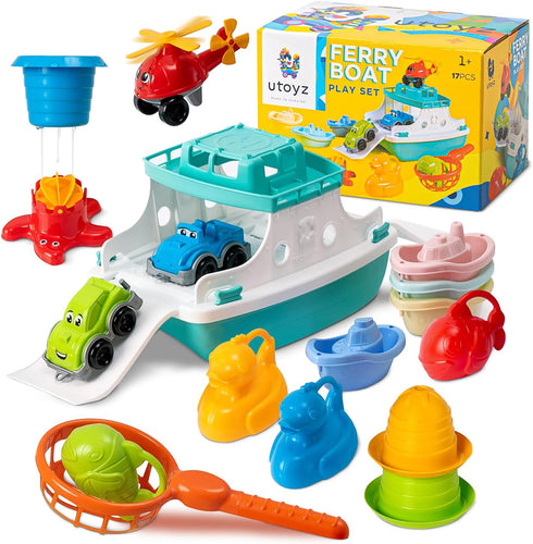 utoyz Ferry Boat Kids Bath Toy Set 17 Pcs Toddler Pool Toys with