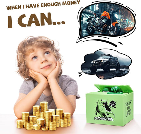 Dinosaurs Piggy Bank for Kids - Automatic Stealing Money Box with Music Sounds for Boys and Girls Aged 3-8