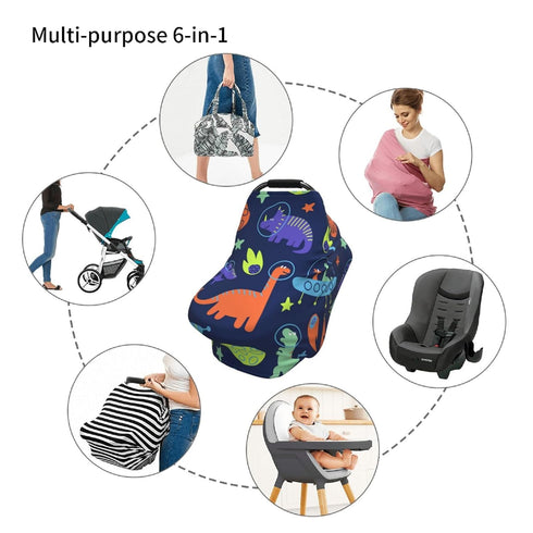 Schgap Dinosaurs Space Car Seat Covers for Baby, Nursing Cover Breastfeeding Baby Carrier Cover Stretchy Carseat Canopy