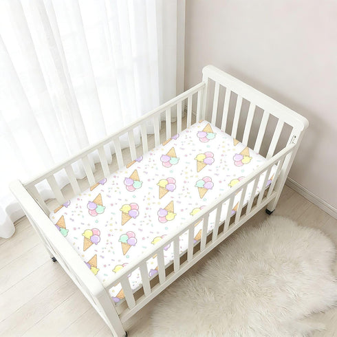 Jynexis 52x28 Ice Cream White Pink Pattern Baby Crib Sheets, Cotton Fitted Crib Sheet, Soft Breathable, Fits Standard
