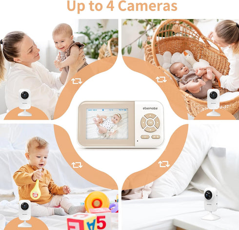 ebemate Video Baby Monitor Camera, 2.8" LCD Screen, No Glow Night Vision, 2-Way Talk, 1200FT Range EBE28