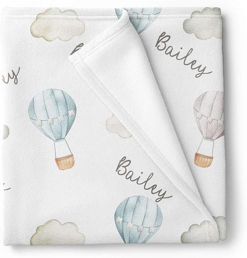 Lovable Gift Co Hot Air Balloons Personalized Baby Receiving Swaddle Blanket, Blue