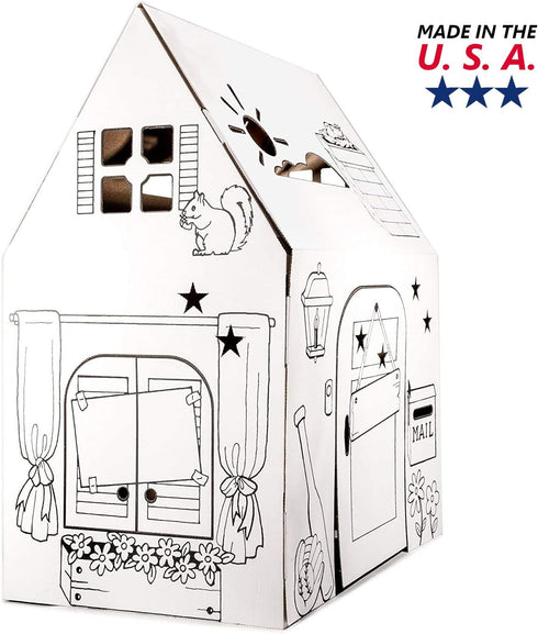 Easy Playhouse Clubhouse - Kids Art and Craft Indoor/Outdoor Fun, Decorate and Personalize Cardboard Fort, 34" X 27" X