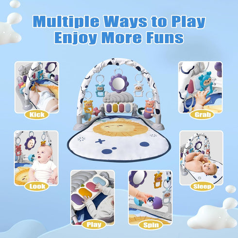 Tummy 0-3-6-9-12 Cuterabit Baby Play Gym Mat, Baby Gym Activity Center, Kick and Play Piano with Music and Light, Time