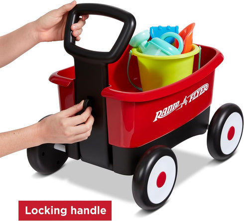 1-4 Radio Flyer Push & Pull Walker Wagon with Garden Tools, Red, for Kids Years Old, Locking Handle for Stability, Baby