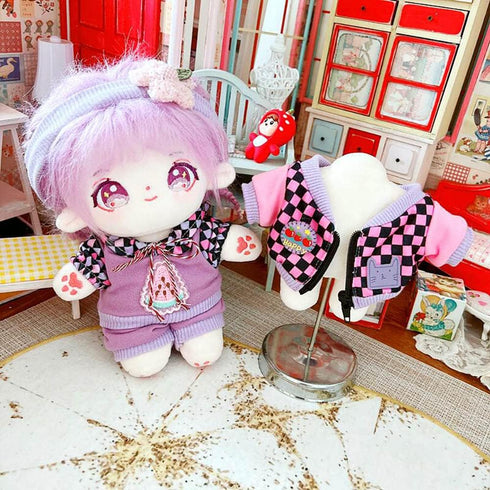 niannyyhouse 20cm Plush Doll Clothes Headband Hoodie Coat Pants Dress Up (Purple)