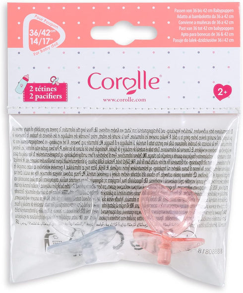Corolle Heart Shaped Doll Pacifier Accessory, 2 Pack, Clear/Pink for 14-17" Dolls