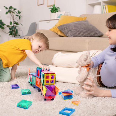 Magnetic Tiles Cars Construction Set - 4 PCS Educational Magnetic Building Blocks for Kids 3+