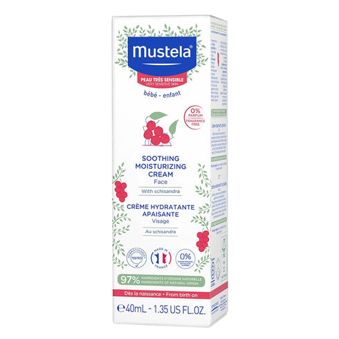 Mustela Baby Soothing Moisturizing Cream - Face Moisturizer for Very Sensitive Skin - with Natural Avocado & Schizandra Berry - Fragrance-Free - 1.35 fl. oz.