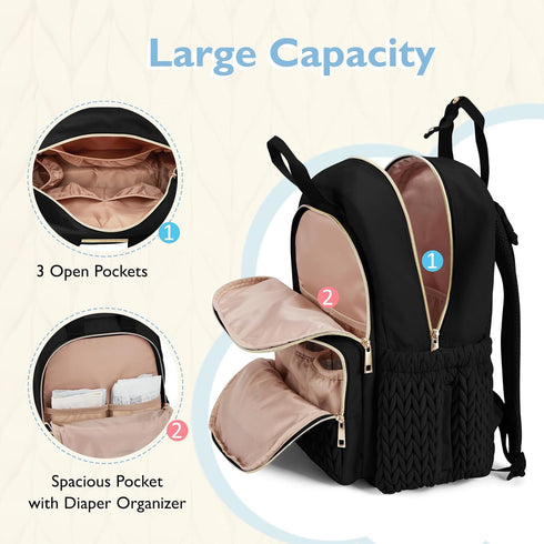 mommore Backpack, Large-27L) Diaper Bag Stylish Travel Baby Bag with Insulated Pockets, Changing Pad and Stroller