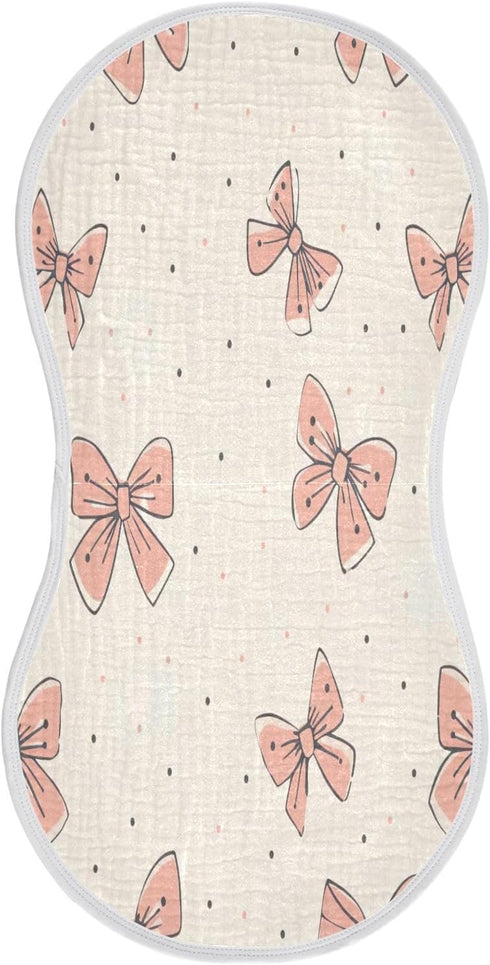 YETTASBIN Light Pink Bow Muslin Baby Burp Cloth, Super Soft Absorbent Cotton Burp