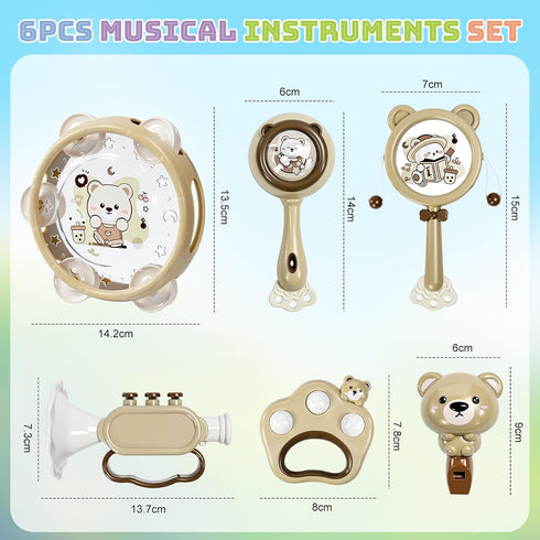 1-3: 6pcs Baby Musical Toys for Toddlers Montessori Kids Musical Instruments Infant Baby Teething Toy with Rattle